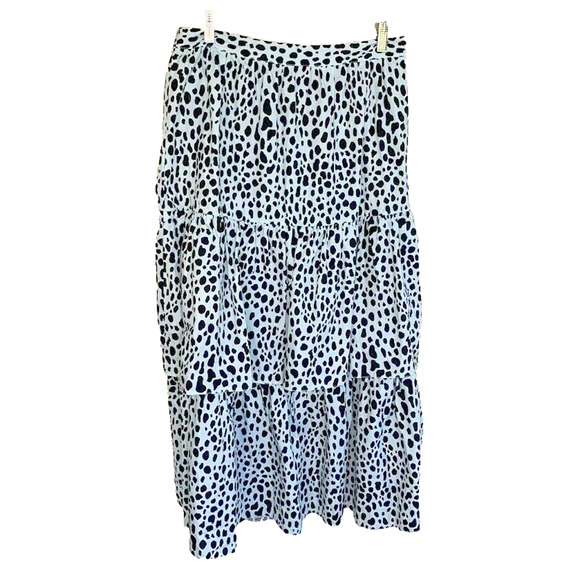House of Stars Maxi Tiered Skirt High Waisted Size 10 Cotton Leopard Print Blue - Picture 1 of 6